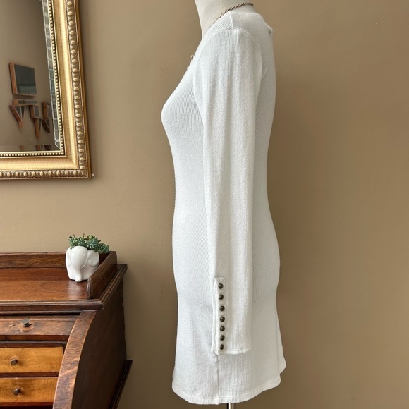 ENZA COSTA Button Cuff Mini Dress Winter White Long Sleeve Ribbed Sweater Size M - Picture 4 of 7